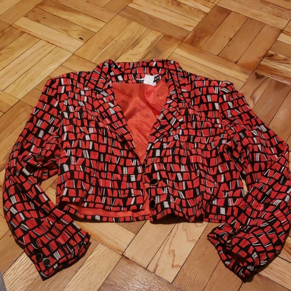 Red Patterned Short Blazer